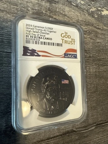 2024 Cameroon 1000F Donald Trump High Relief Obsidian NGC PF70 UCAM FDOI