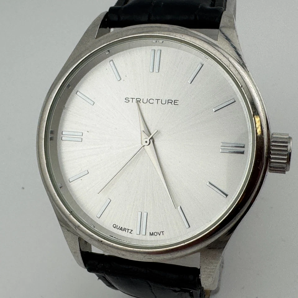 Reloj Cuarzo Estructura Vintage Hombre Plata Imitación Cuero Analógico 43mm Batería Nueva Foto 2 de 4