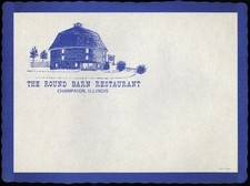 VINTAGE THE ROUND BARN RESTAURANT SOUVENIR PAPER PLACE MAT, CHAMPAIGN, ILLINOIS