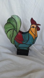 Tiffany Style ROOSTER STAINED GLASS CANDLE Holder Unique Chicken Hen Votive