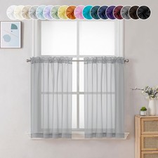 Sheer Curtains 36 inch Length 2 Panels, 42"W x 36"L Pack of 2 Light Grey