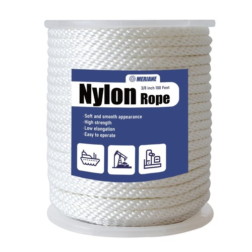 3/8" Nylon Rope 100 Ft – Multipurpose Heavy Duty Ropes – Abrasion & UV Resist...