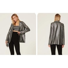 Show Me Your Mumu Felix Blazer XXL Black Silver Metallic Shawl Collar NWT