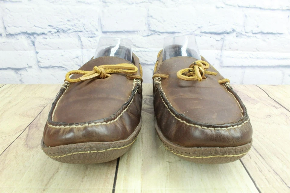 Zapatillas LL Bean para hombre de cuero marrón forradas de franela estilo clásico cosidas a mano 11 M Foto 4 de 4