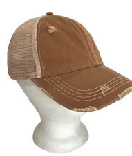 NEW Angry Minnow Retro Distressed Trucker Hat Mesh Snapback Cap Brown Gold