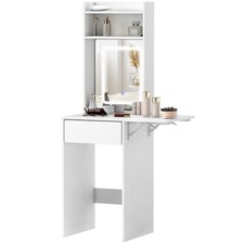 HOMCOM Compact Dressing Table with Lighted Mirror Open Shelves Drawer White