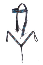 Horse Western Leather Tooled Headstall Bridle Breast Collar Tack Set