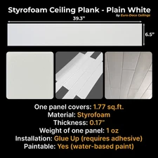 Foam Wall Ceiling Planks Panels, Faux Wood, Glue Up DIY, 39.3"x6.5" - Pack of 12