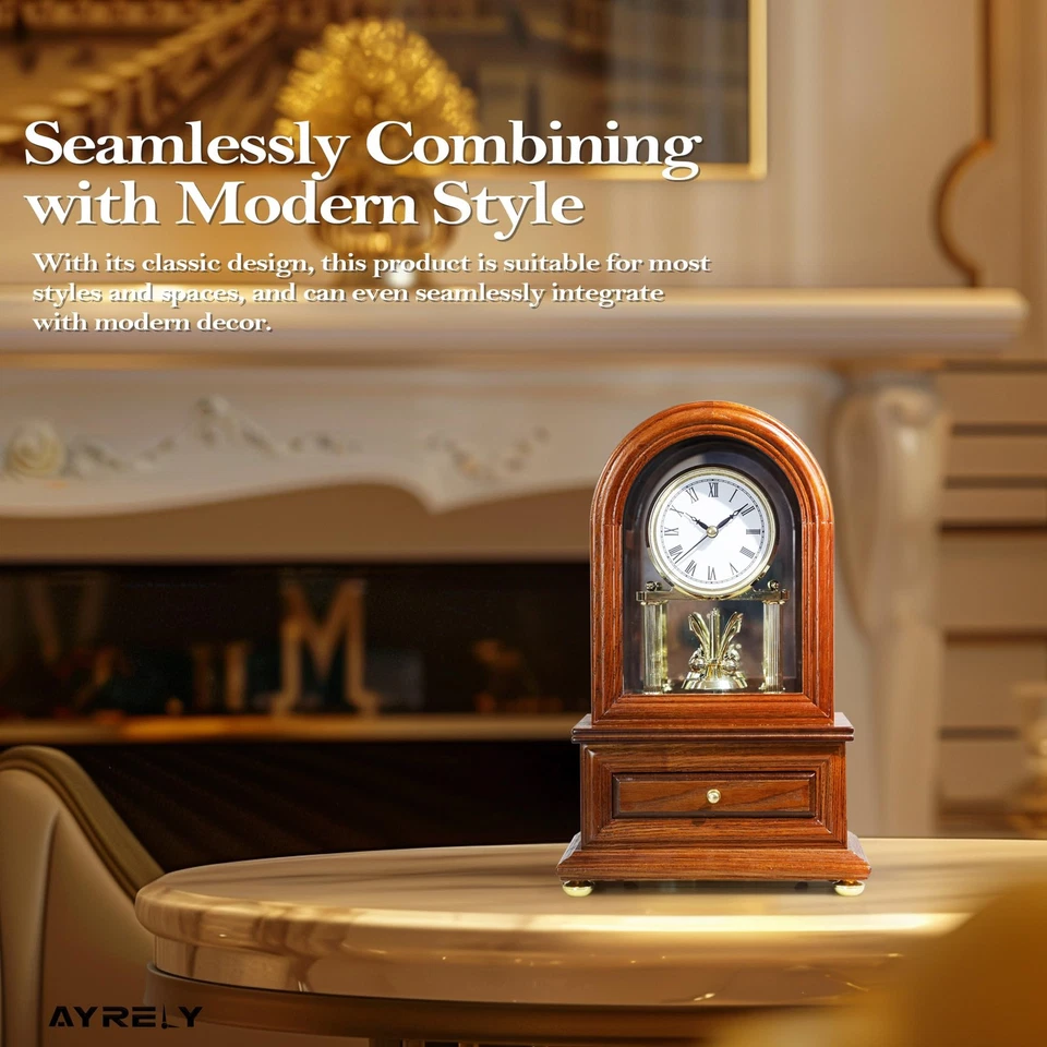 ® Wooden Table Anniversary Clock, Antique Shelf Clocks, Revolving Pendulum - Image 3 of 4