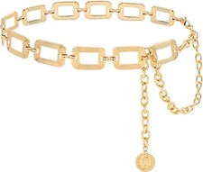 Women's Chain Belt Metal Waist Belt Chunky Belly Link Belt XL: 59 in Square Gold