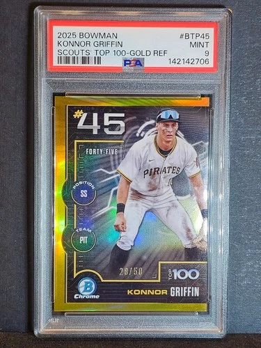 2025 Bowman Chrome Konnor Griffin Scouts Top 100 Gold Refractor #'d /50 PSA 9