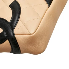 Chanel Cambon Coco Mark Shoulder Bag Beige and Black Lambskin CC Logo Women's