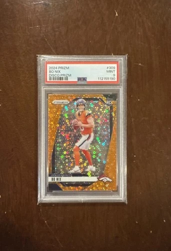 2024 Panini Prizm Bo Nix Orange Disco Prizm RC #309 PSA 9 Rookie Denver Broncos
