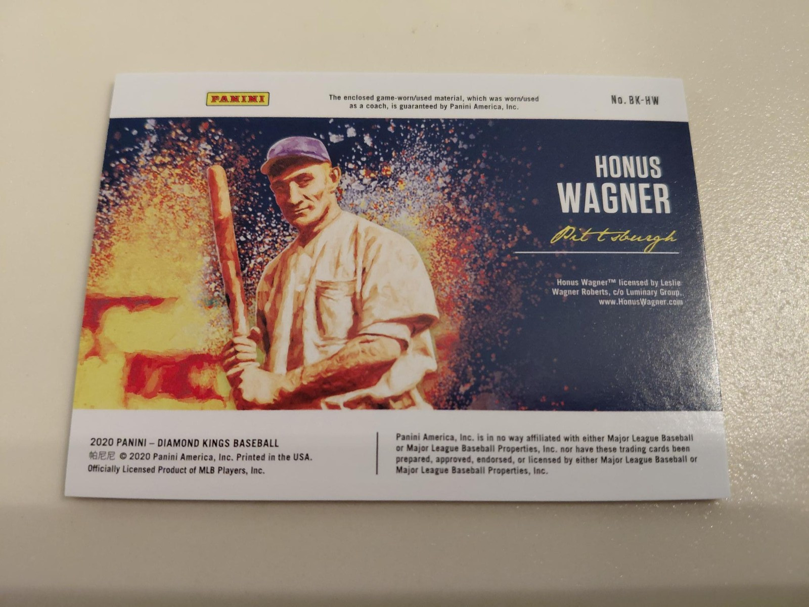 Honus Wagner * 2020 Diamond Kings Baseball * Game Used Bat Relic * /20 * Panini view 2