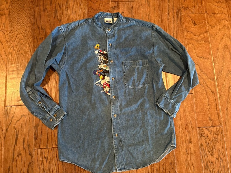 Vintage Looney Tunes Denim Shirt Women’s Embroidered Bugs Tweety Bird