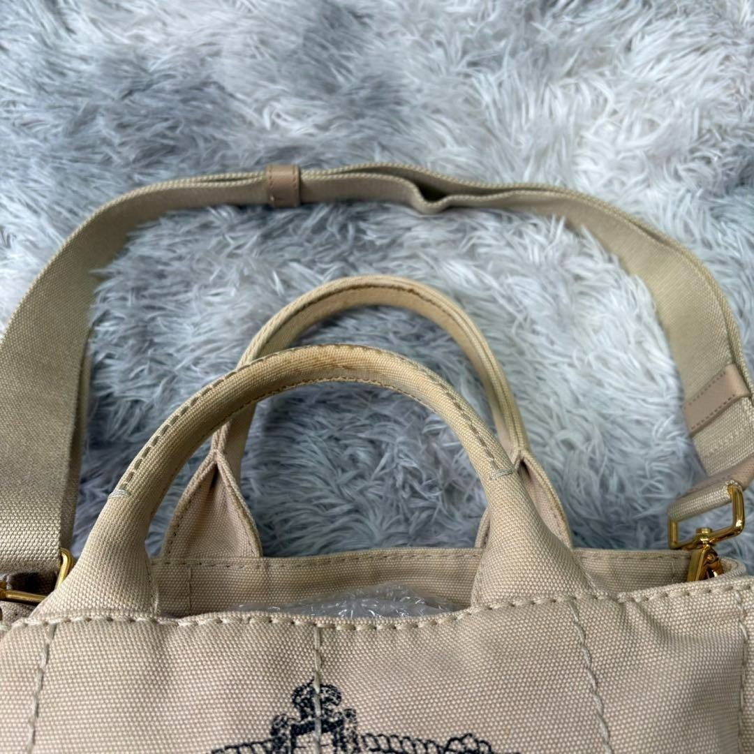 PRADA Canapa Tote Bag Cream F0065 Canvas Triangle Logo US TAX