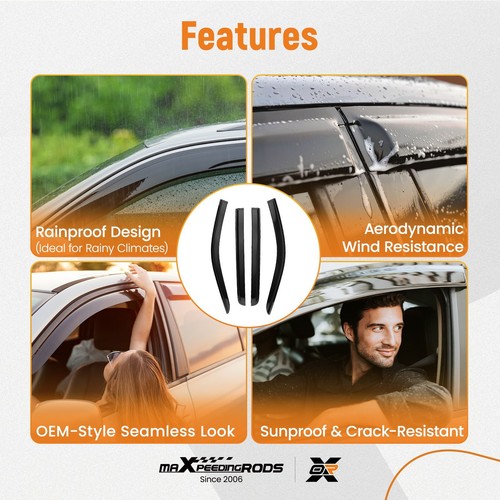 Front & Rear Window Deflectors for Chevy Silverado Crew Cab 2014-2019 Black 4pcs - Picture 8 of 15