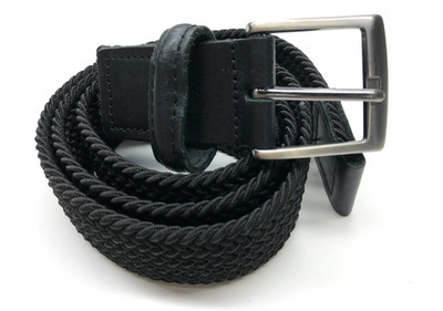 Unbranded Braided Belt Black Mens Sz 36 Stretch Silver Buckle Stretch 1 3/8''
