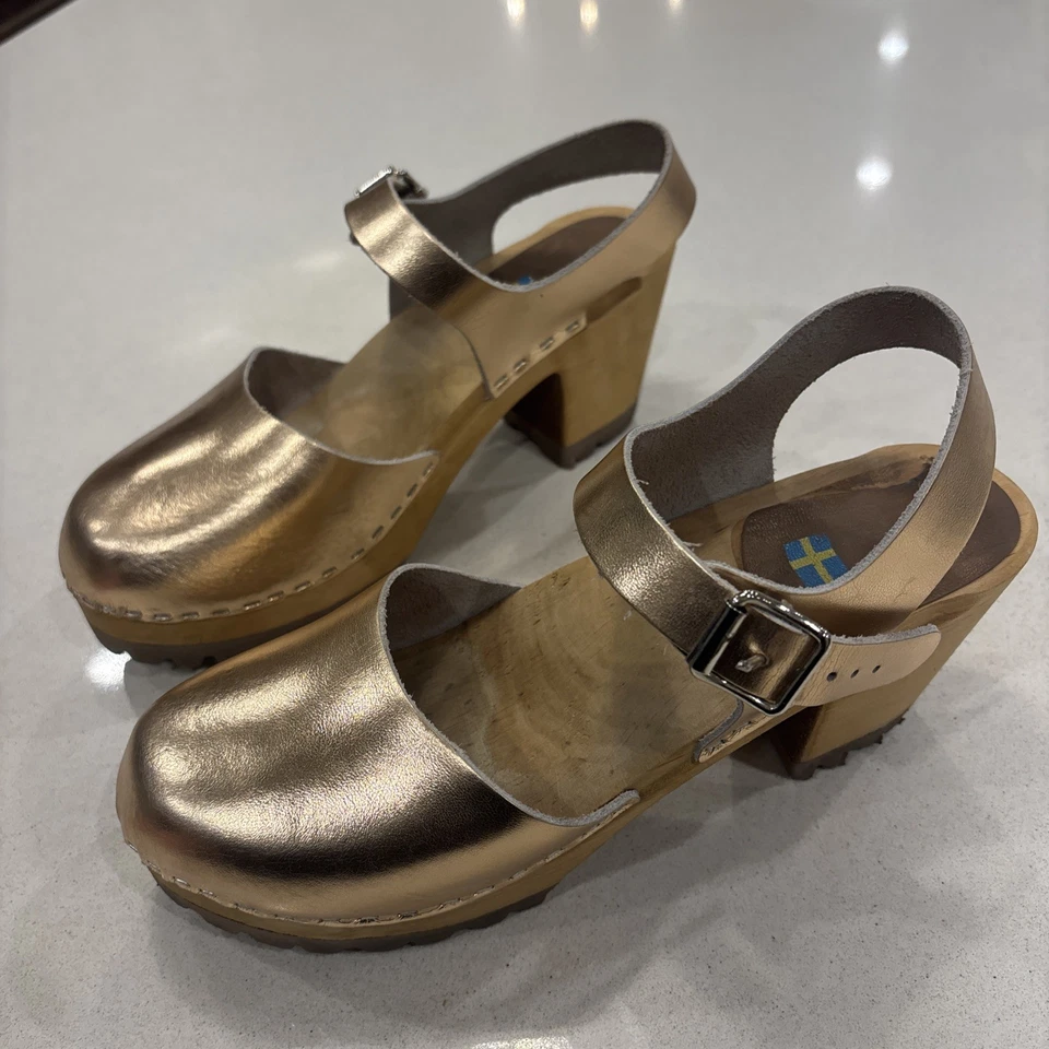 Zuecos MIA Sofia para mujer UE 40 oro rosa cuero plataforma suela años 70 Mary Jane Foto 2 de 4