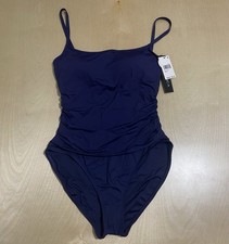 La Blanca Women  s Size 12 UPF 50 Shirred Side Padded One-Piece Swimsuit in Blue