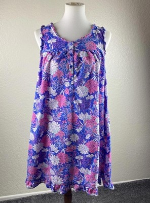 Adonna Women'sFloral Nightgown Sleeveless 100% Cotton Ruffle Hem Sizes M 