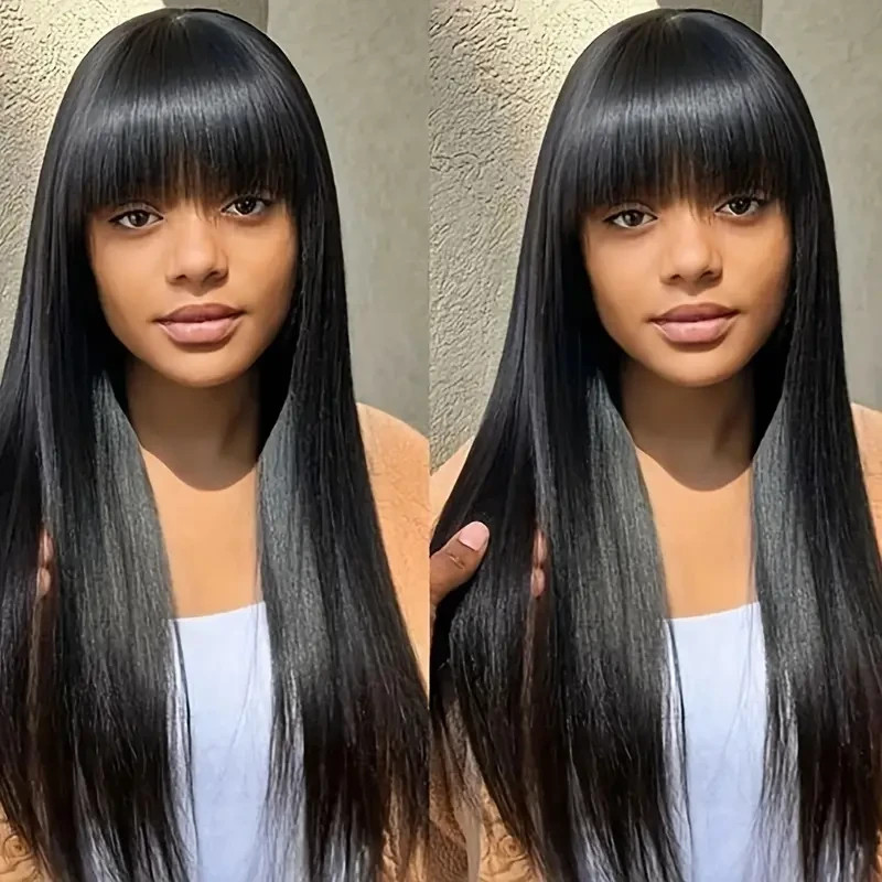Straight Wigs Human Hair with Bangs Human Hair Wig For Women None