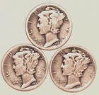 (3) Mercury Dimes - 1938D(VG) 1938(Fine) 1939S(Fine) - #4050ED FREE SHIPPING