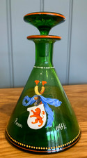 Antique German Green Glass Enamelled Whiskey Noggin / Decanter