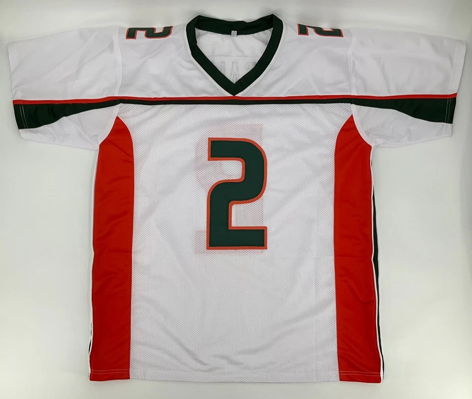 CAMISETA COSIDA BLANCA FIRMADA POR WILLIS MCGAHEE MIAMI HURRICANES CERTIFICADO DE AUTENTICIDAD BECKETT Foto 3 de 3