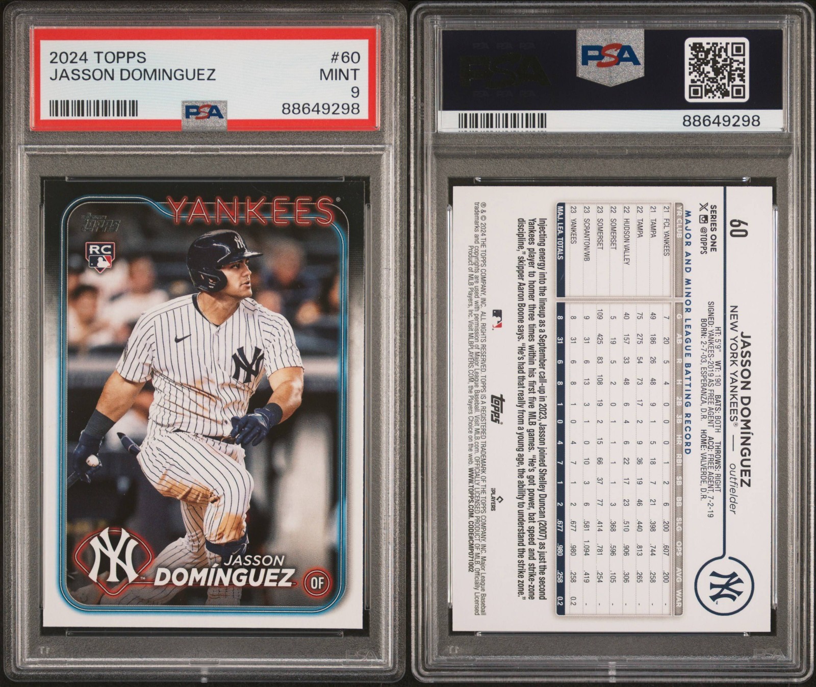2024 Topps Jasson Dominguez Rookie RC #60 PSA 9 MINT Yankees