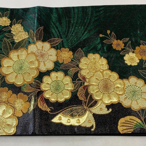 JAPANESE KIMONO BELT FUKURO OBI GREEN ROKUTSU-GARA PURE SILK DD8031 - Picture 3 of 6
