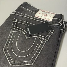 True Religion Ricky Big T Flap Straight Mens Sz 36x34 Gray Smoky Mist Wash