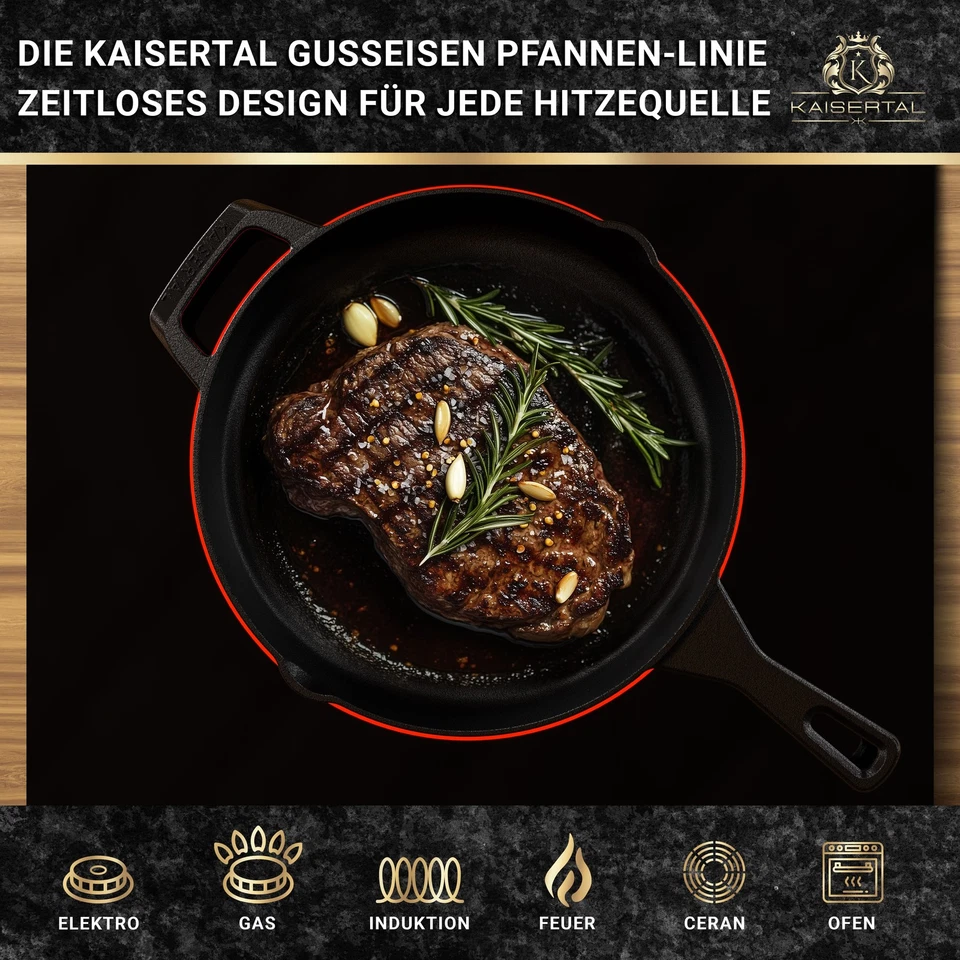 Kaisertal Gusseisen Pfanne Ø30cm Induktion Bratpfanne Grillpfanne alle Herdarten - Bild 4 von 4