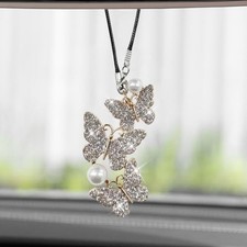 Bling Butterfly Diamond Car Hanging Accessories, Crystal Rear View Sliver