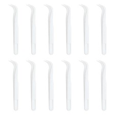 12 Pack Plastic Tweezers for Crafts, 4.5" Bent Tweezers Bulk(White)