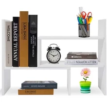Desk Shelf, Adjustable Desktop Storage Organizer, Wood Display Shelf Rack, Offic