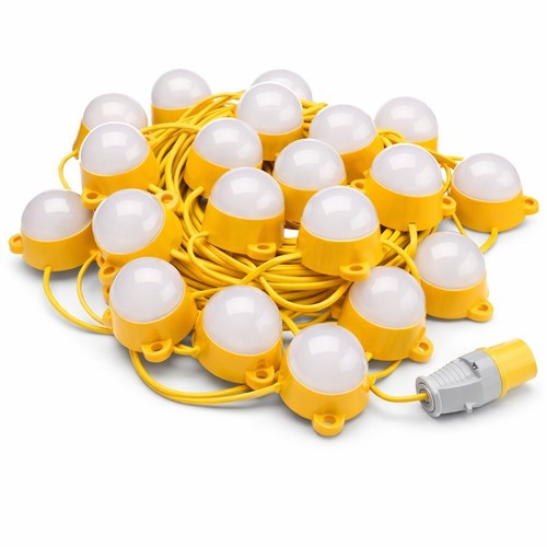 110V LED Festoon Light Kit 100W 20 Way 50m IP44 Site Lighting Daylight White - Afbeelding 1 van 6