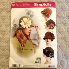 Simplicity Pattern 8573 Misses Flapper Hats Three Sizes Period Style 1920s