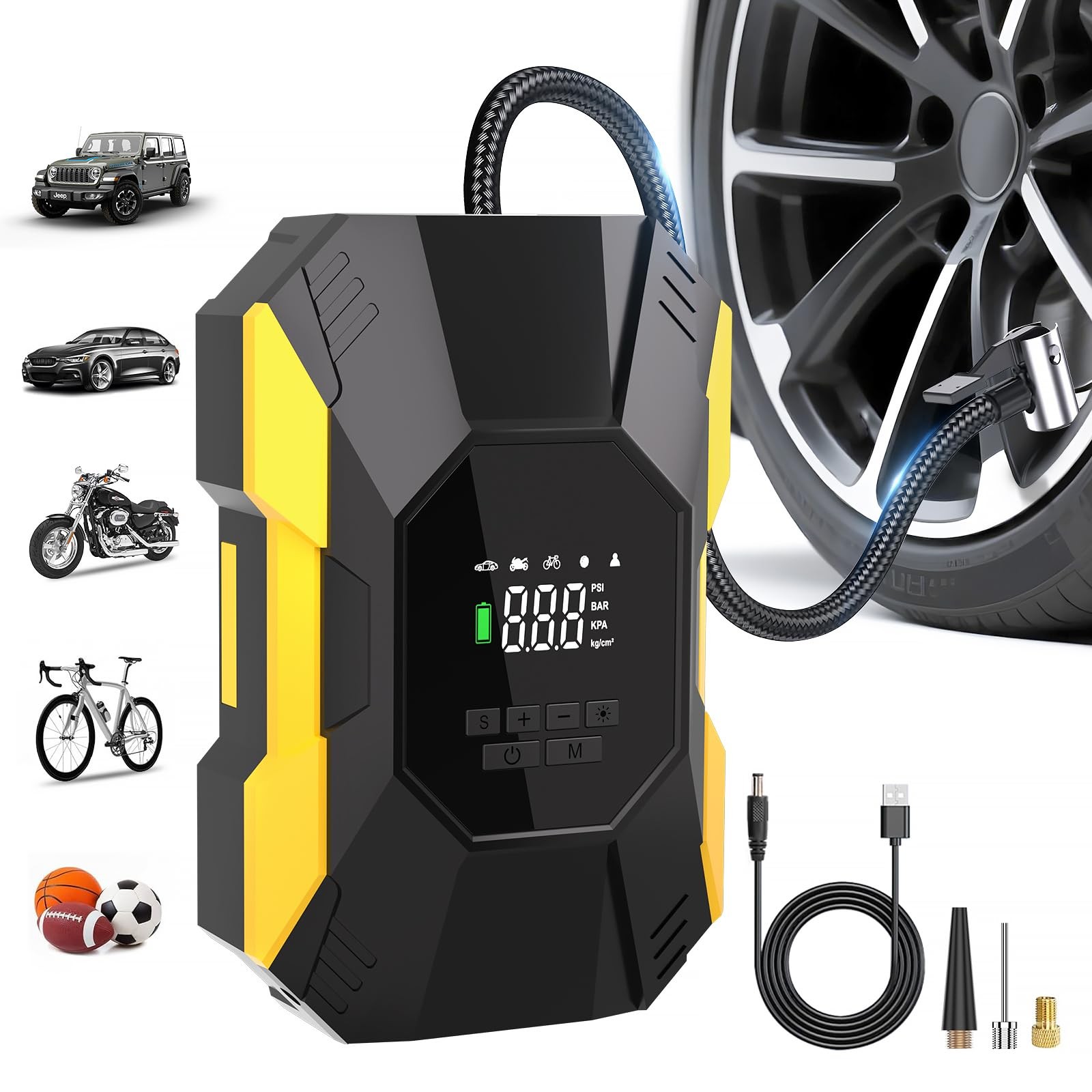 Tire Inflator Portable Air Compressor,150PSI Cordless Air Pump for Car Tires ...