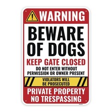 1PC Beware of Dog Sign, 10 x 7 Small Signage, Red, Black, White, Yellow