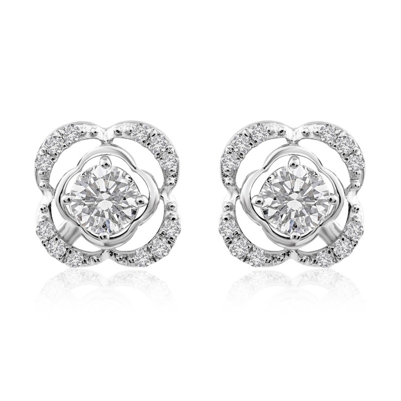 Spectrum Round Lab Grown Diamond Flower Halo Stud Earrings Solid Silver 0.91ct
