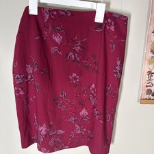 Vintage Express Skirt Womens Size 7/8 Burgundy Rose Floral Stretch