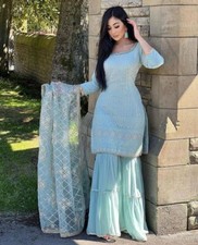 New Presenting Sky Blue Faux Georgette Palazzo Suit With Dupatta For Reception