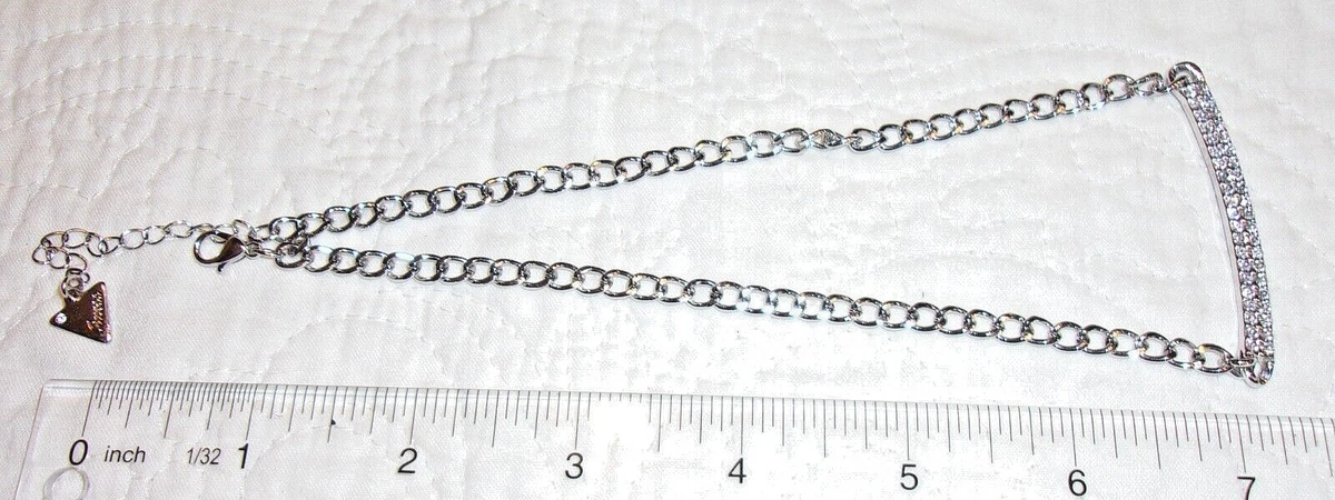 Guess Brand Pave Bar Choker Necklace Silver Tone N2 eBay