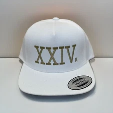 24K XXIVk Magic Snapback Bruno Mars Custom Hat Yupoong White & Metallic Gold