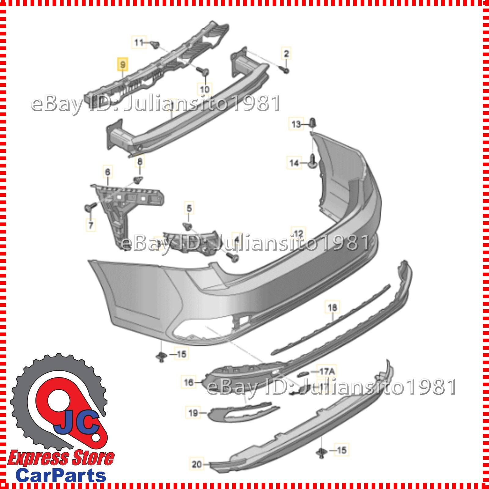 17A807863B VW GENUINE OEM JETTA REAR CENTER SECURING STRIP BUMPER | eBay