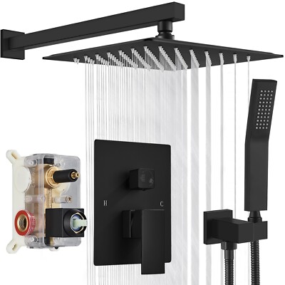 Matte Black Shower Faucet Set Rain Shower System 8 Inch Wall Mount Shower Head