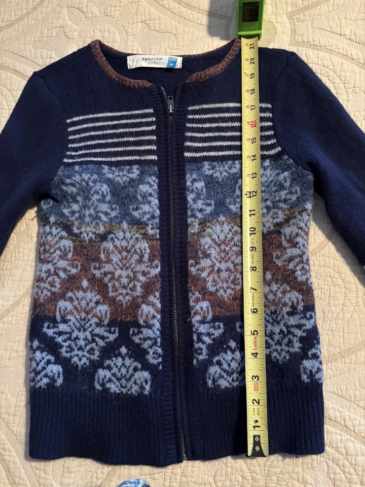 SPARROW by ANTHROPOLOGIE M Sweater Blue Stripe Zip Front Wool Blend Medium - Image 3 of 4