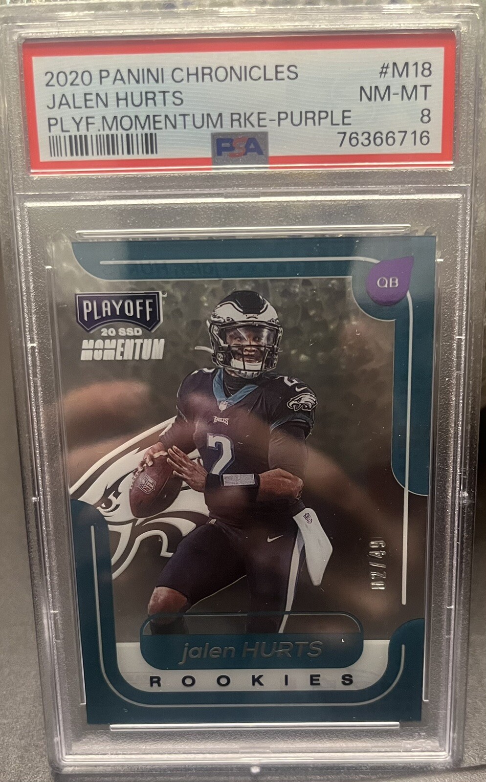 Jalen Hurts Panini Chronicles Playoff Momentum Rookies #M18 Purple