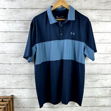 Under Armour Mens XL Loose Fit Polo Short Sleeve Shirt Blue Striped